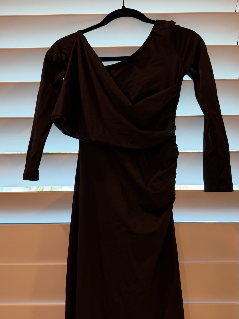 SHEIN Black One-Shoulder Draped Long Sleeve Dress